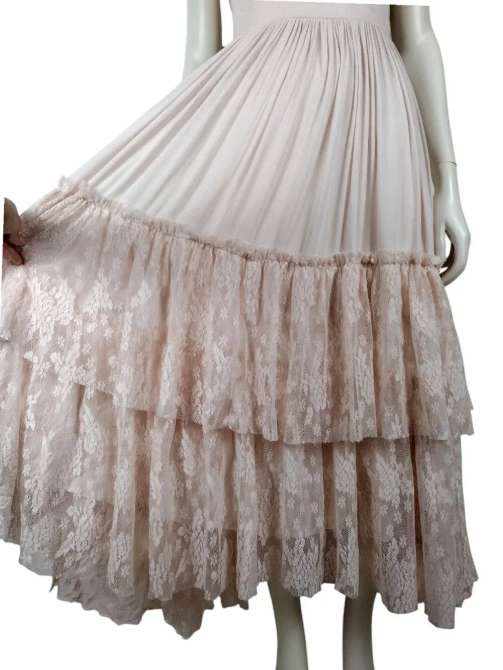 Joy Folie Mia Joy Blush Pink Tiered Lace Full Skirt Boho Maxi Dress Size 14